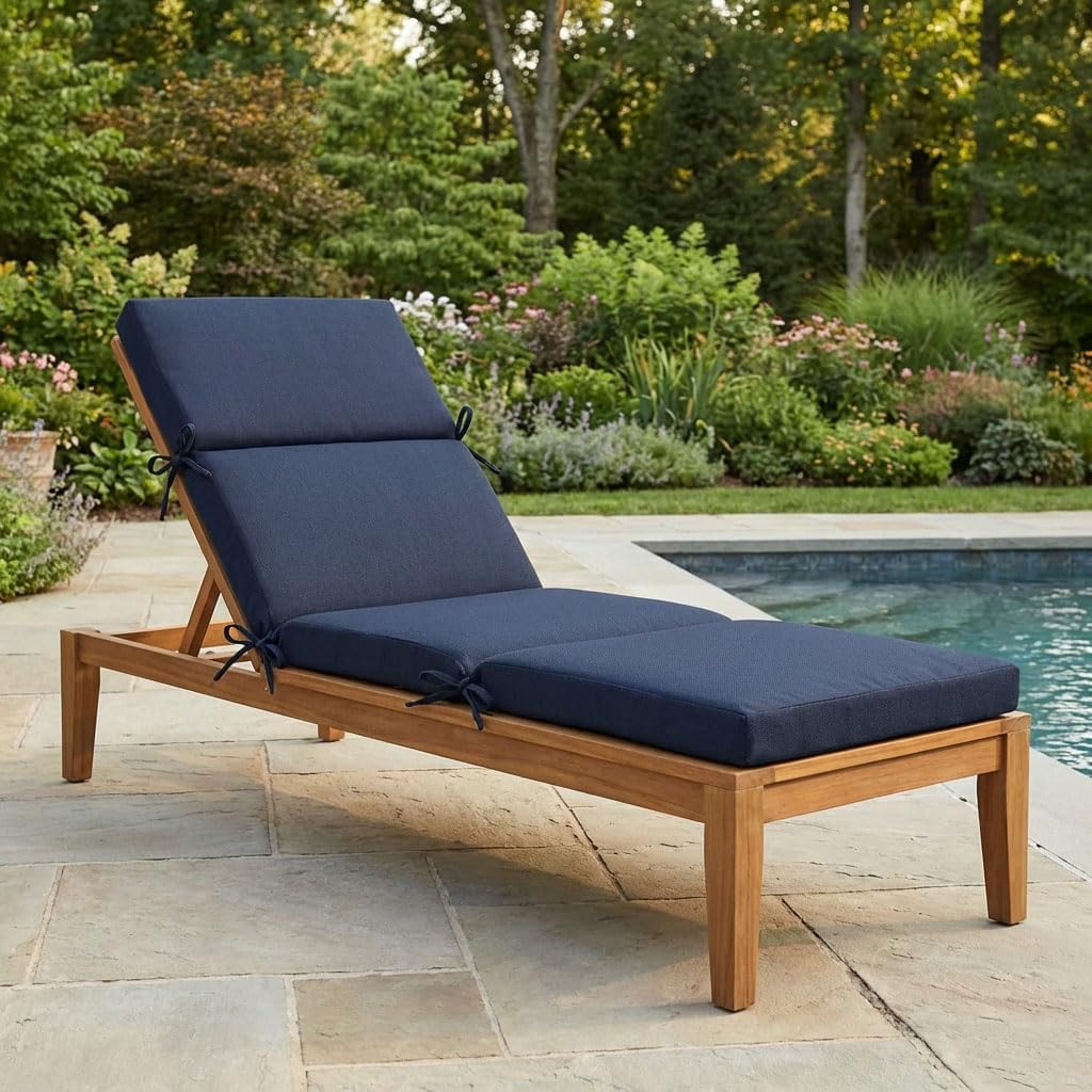 3" Solid Outdoor Lounge Chair Cushion, 74 x 22.5 inch Weather Resistant Chaise Lounge Cushion with 6 Ties for Patio Pool Furniture