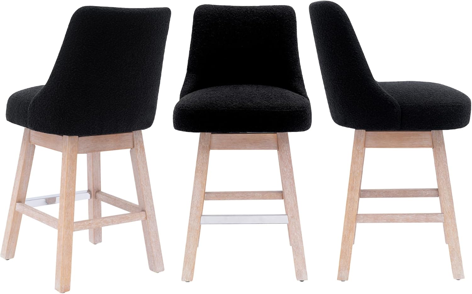 Costaelm Counter Stools Set of 3, Modern Kitchen Island Chairs, Upholstered Counter Height Bar Stools for Kitchen Counter, Counter Chairs with Wooden Legs, Black