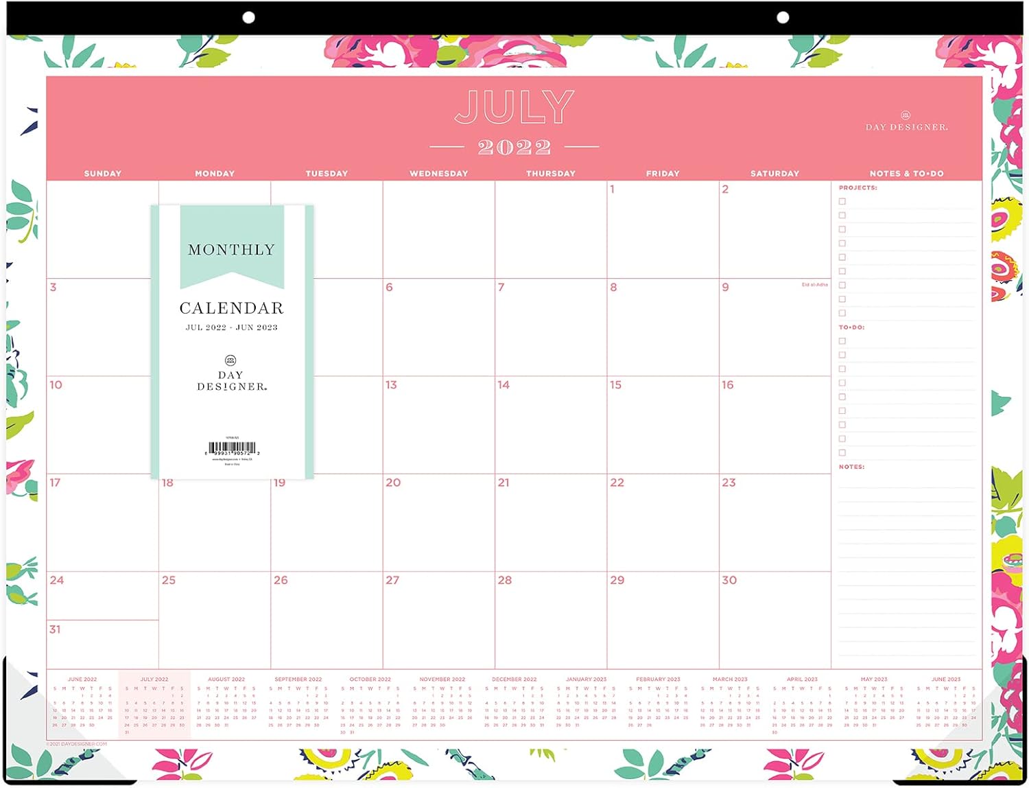Blue Sky Day Designer for 2022-2023 Academic Year Monthly Desk Pad Calendar, 22' x 17', Trim Tape Binding, Two-Hole Punched, Peyton White (107938-A23)