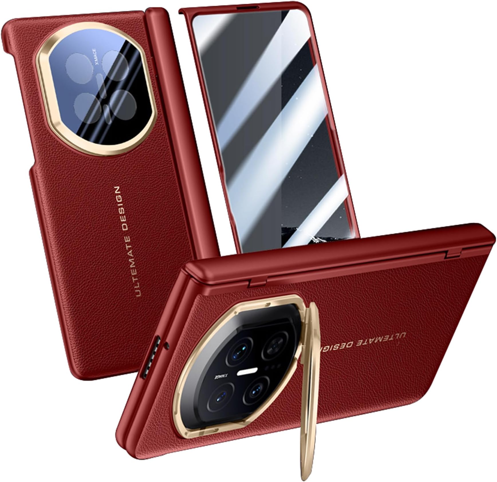 Leather Case for Huawei Mate X7, Built-in Screen Protector, Camera Lens Protective Kickstand Slim Hinge Shockproof All -Inclusive Shell,Red,Mate X7