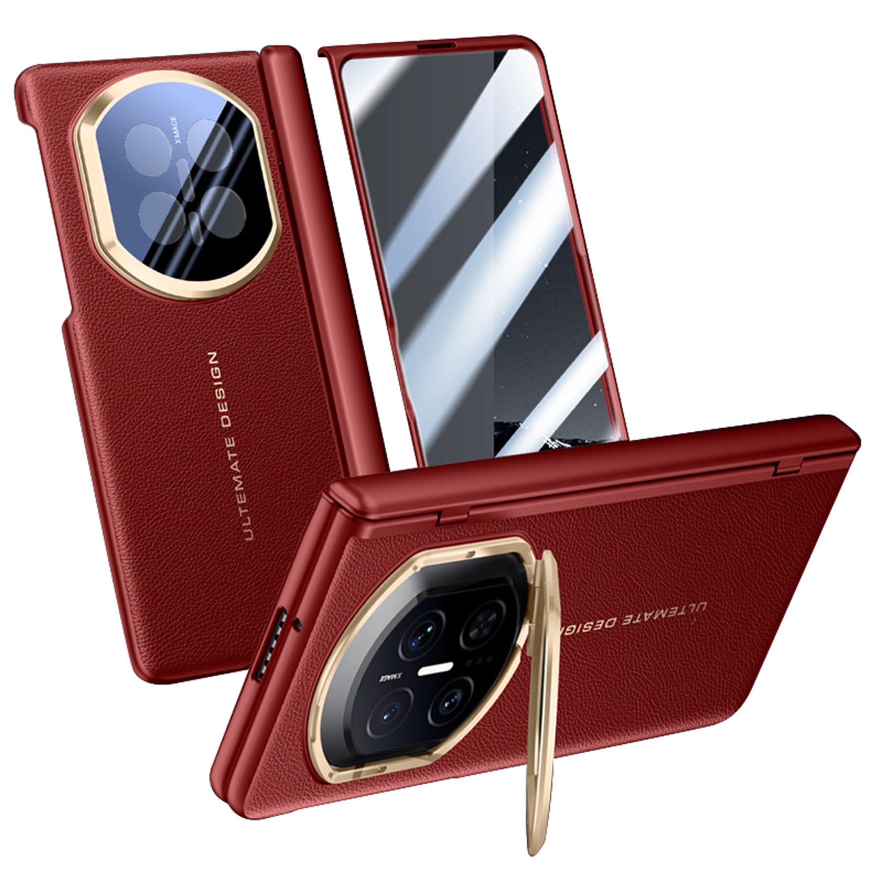 Leather Case for Huawei Mate X7, Built-in Screen Protector, Camera Lens Protective Kickstand Slim Hinge Shockproof All -Inclusive Shell,Red,Mate X7
