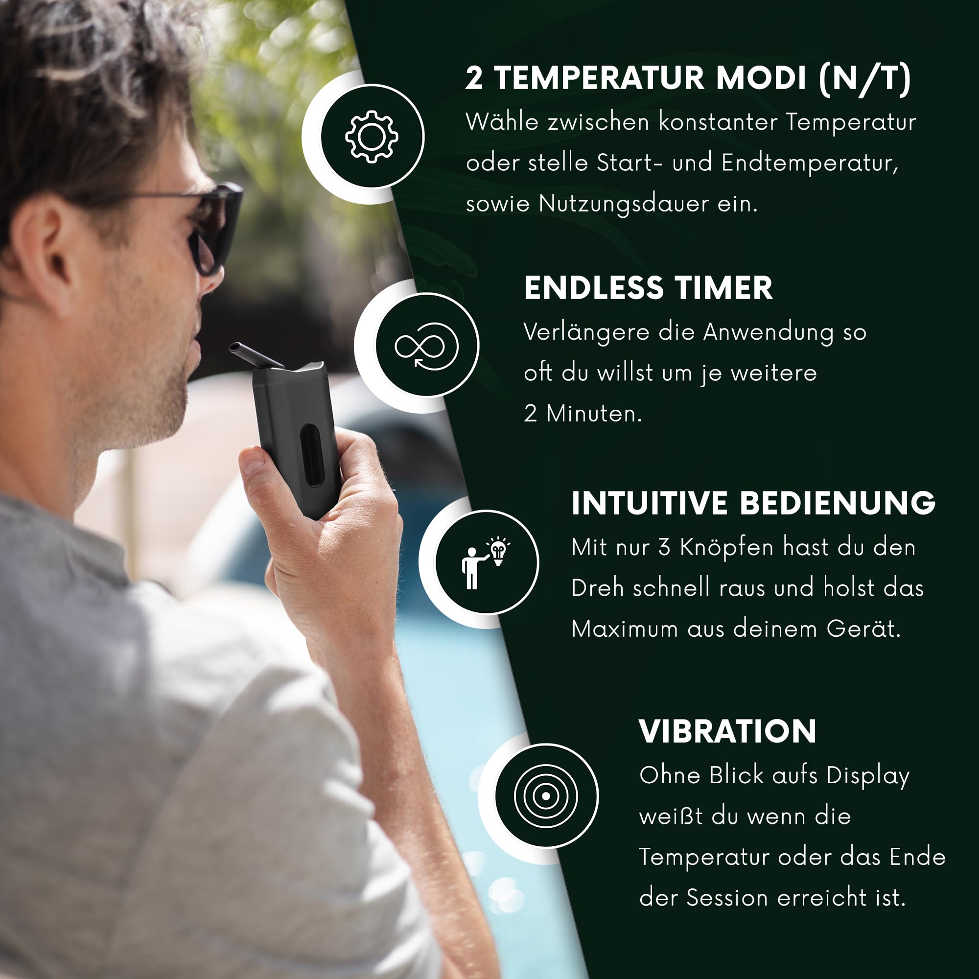HIZEN Nanu Kräuter Vaporizer | Premium Verdampfer für Kräuter | Hochleistungs Konvektionstechnologie | 3600 mAh Akku austauschbar | Isolierter Luftstrom | Endless Timer | Schwarz