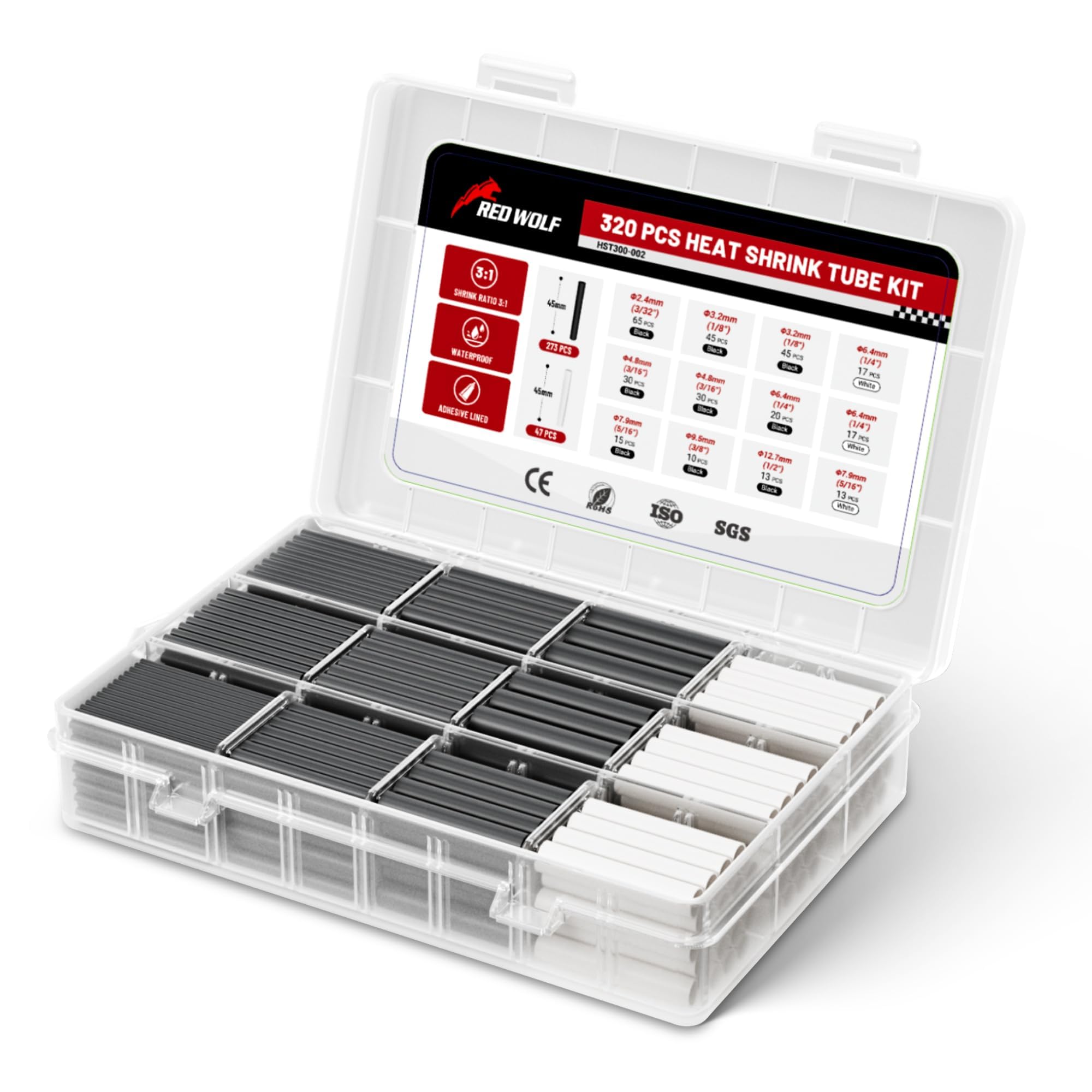 RED WOLF 320 PCS Heat Shrink Tubing 3:1 Ratio Adhesive Lined, Marine Grade Shrink Wrap for Electrical Cable Wire Wrap Connection Insulation Waterproof