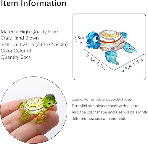 Miniatura 2 de HDCRYSTALGIFTS Juego de 12 mini figuras de tortugas marinas hechas a mano sopladas a mano coleccionables de animales marinos
