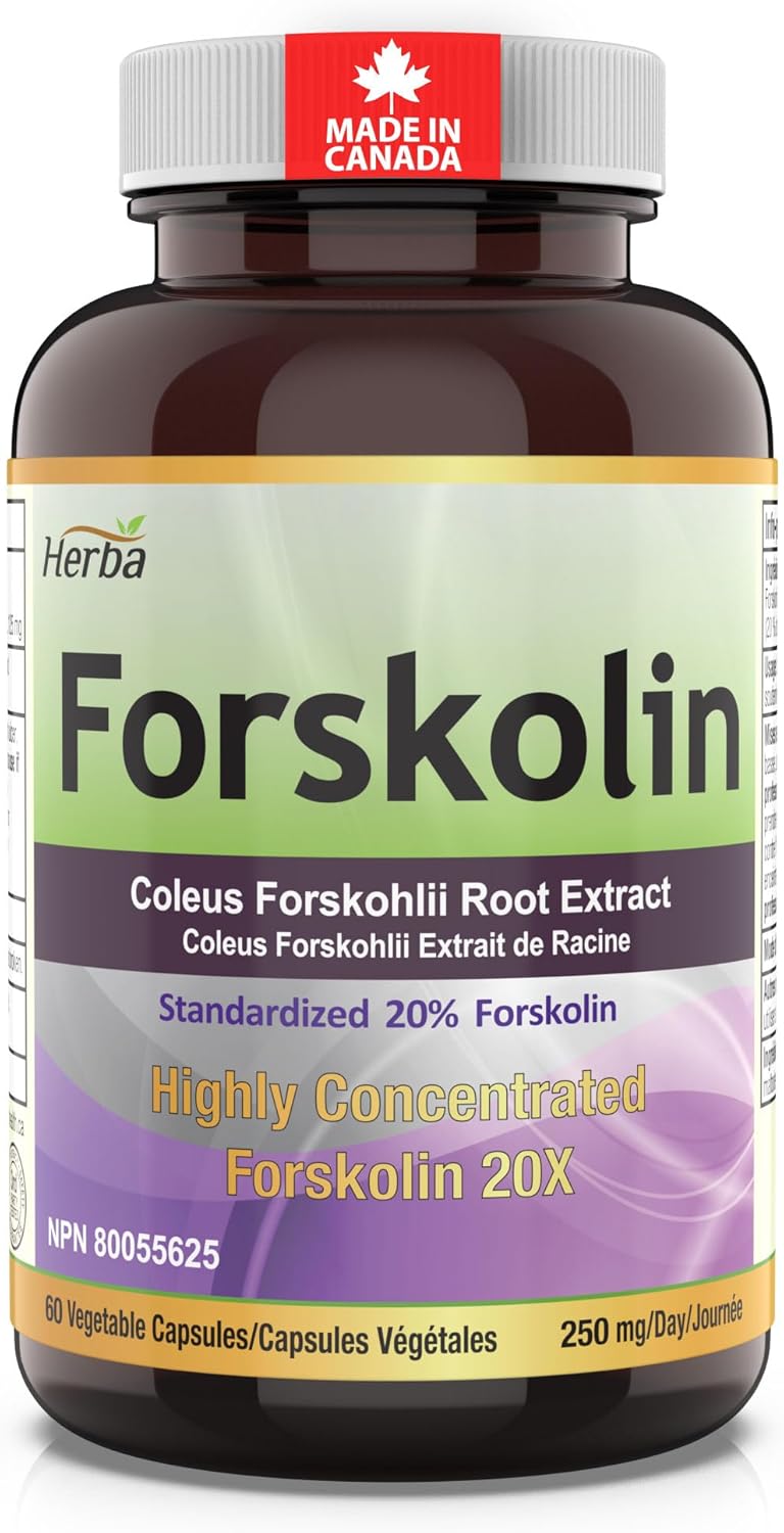 Herba Forskolin Supplement – 60 Capsules | 20:1 Extract | Coleus Forskohlii Root | Made in Canada