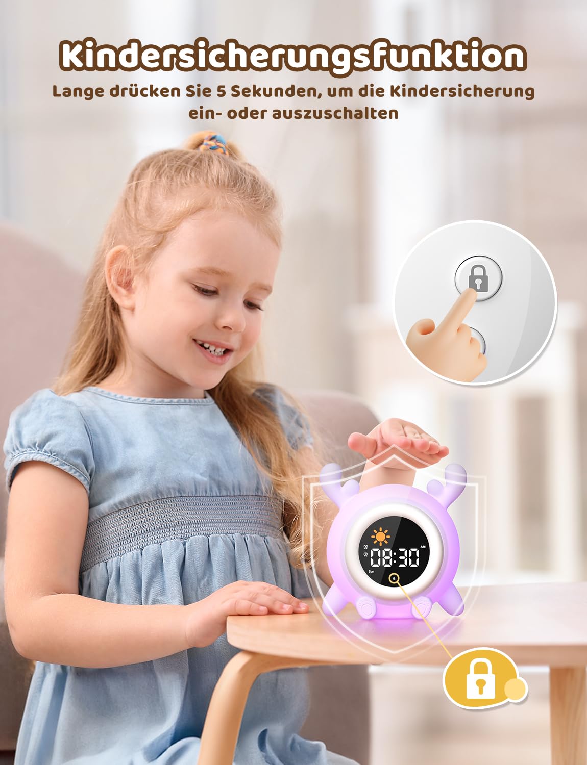 Yissvic kinderwecker Jungen, Schulanfänger Lernwecker Kinder 2 Alarme, Wochenendmodus Snooze 10 White Noise RGB Nachtlicht Wecker,Kinderzimmer Deko Rentiere