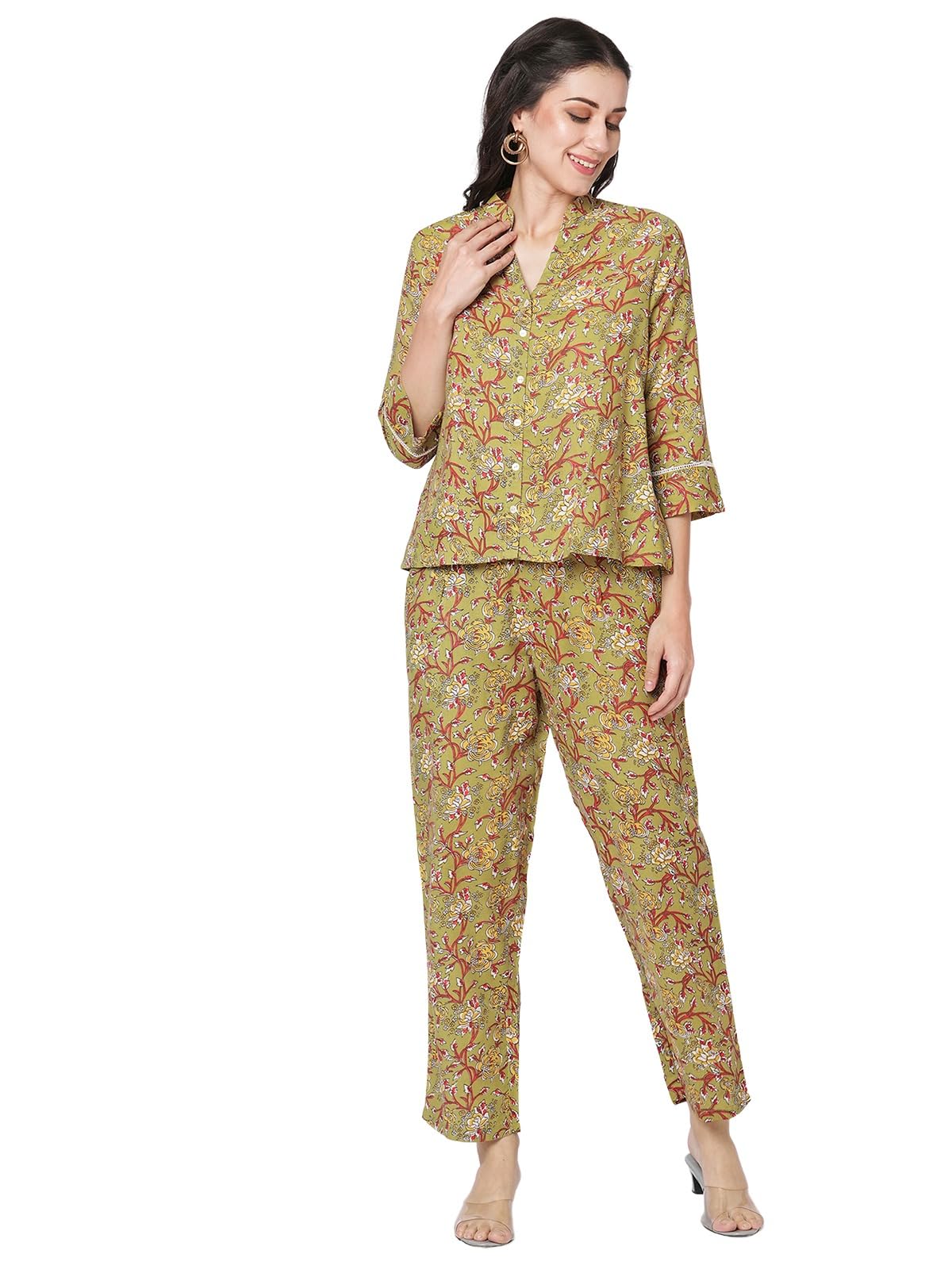 selvia Co-ords Set for Women|Cotton Blend Top & Trouser Set|Ethnic Co-ords Set for Women|Floral Printed Two Piece Co-ord Set-picture-35