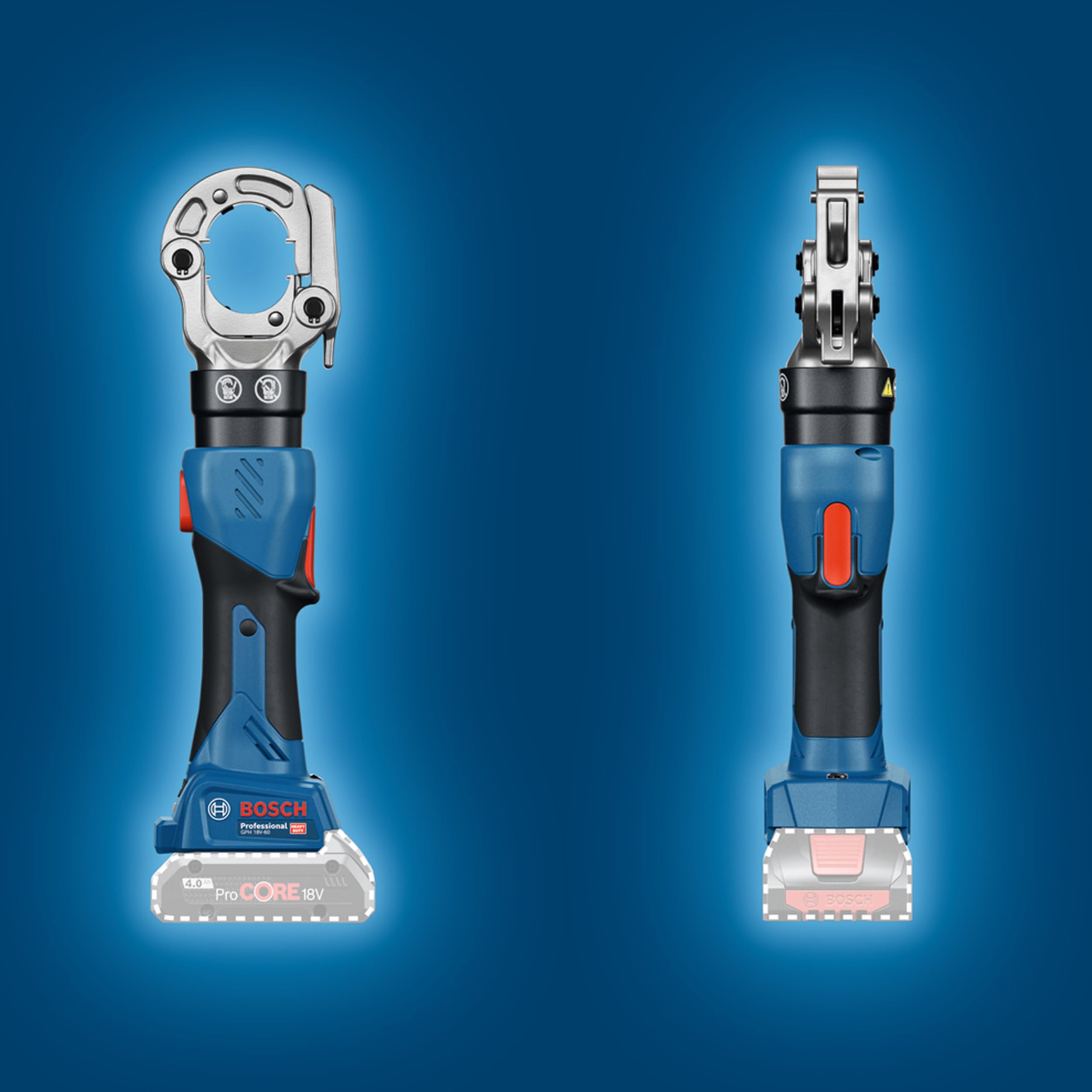 Bosch Professional 18V System Akku Hydraulisches Presswerkzeug GPH 18V-60 (60 kN Crimpkraft, um 340° drehbarer Kopf, inkl. XL-BOXX)