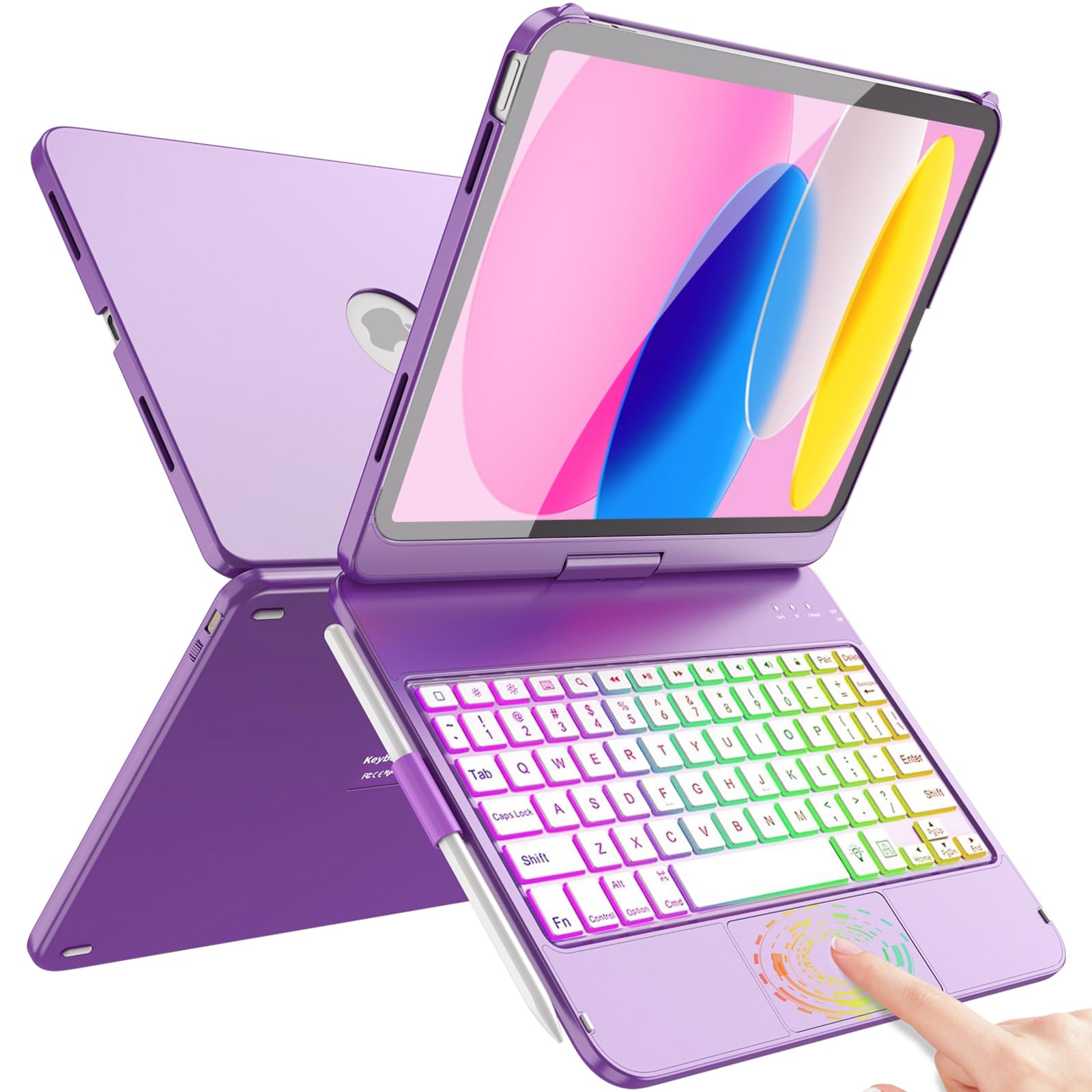 FUWANG Touch Keyboard Case for iPad (A16) 11th Generation 11 inch 2025&10th Gen 10.9 inch 2022, 360° Rotate for iPad 10th Generation Case with Keyboard, Backlit Keyboard Case with Pencil Holder