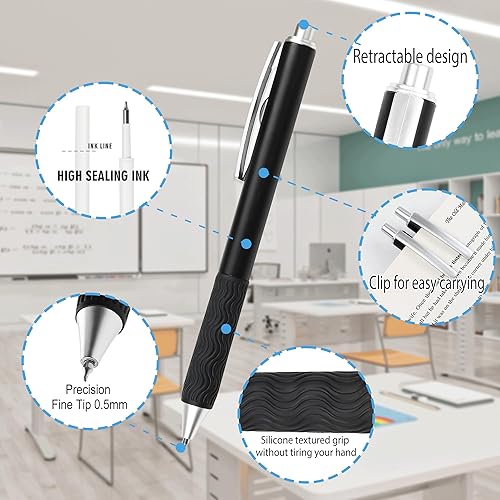 Miniatura 2 de Bolígrafos de Gel Negros, Paquete de 50 Bolígrafos Negros 0.5mm de Punta Fina, Tinta Negra, Escritura Suave, Bolígrafo de Gel con Clic para Oficina,