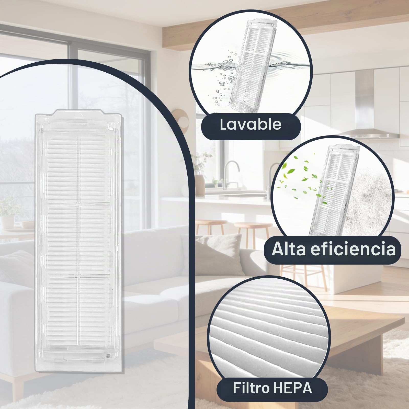 Kit de Repuesto de Accesorios, Compatible con Aspiradora Robótica Xiaomi S40 Pro (OV71GL) - Incluye 1 Cepillo Principal, 4 Cepillos Laterales, 4 Filtros HEPA y 4 Almohadillas para Fregona, Piezas de