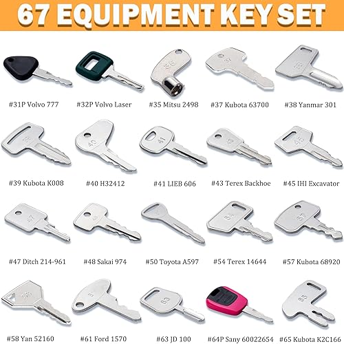 Miniatura 3 de 67 llaves maestras de equipos pesados Constrtution Machinery Operator Key para CAT John Deere CaterpillarToyota Volvo JCB Massey Ferguson JLG Genie