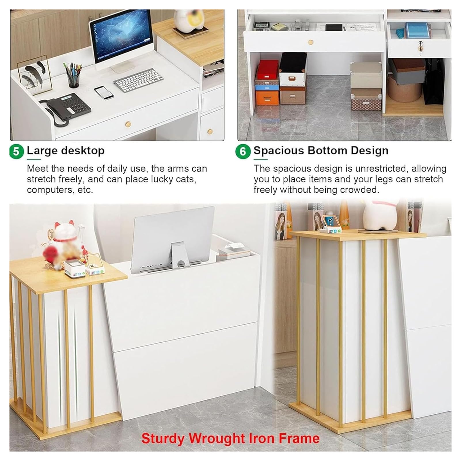 Mostrador De Recepción,Mesa De Recepción con Cajón Cerradura,Gabinete De Cajero Estilo Mármol,Mueble Recepción Mostradores para Tiendas,Salones De Belleza(C,140cm)
