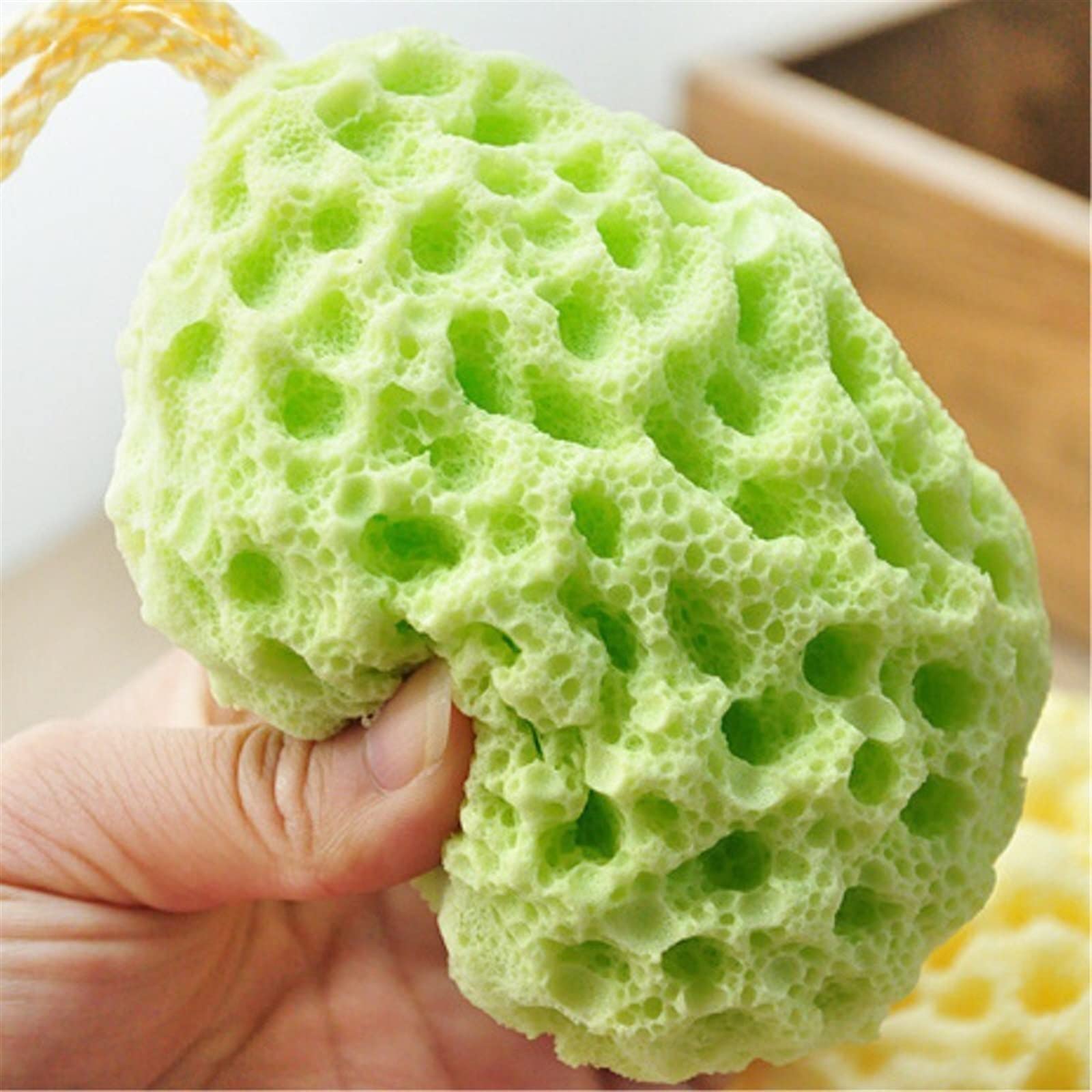 Esponja de baño de cepillado en seco, masaje exfoliante, bola de baño suave, herramienta para el cuidado de la piel, ducha, spa, espuma, cepillo de limpieza corporal (verde)