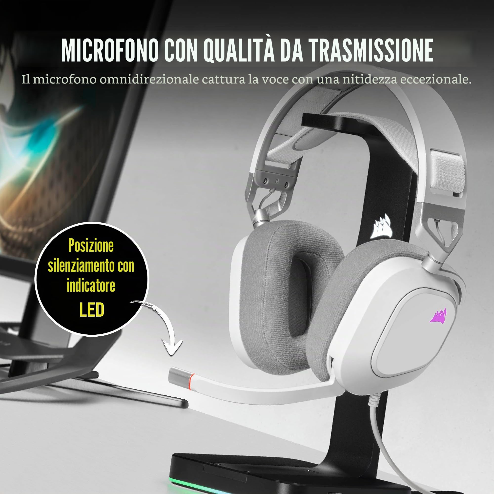 Corsair HS80 RGB USB Premium Gaming Headset con Dolby Audio 7.1 Surround Sound (microfono omnidirezionale di grado broadcast, cuscinetti auricolari in memory foam, suono ad alta fedeltà, struttura
