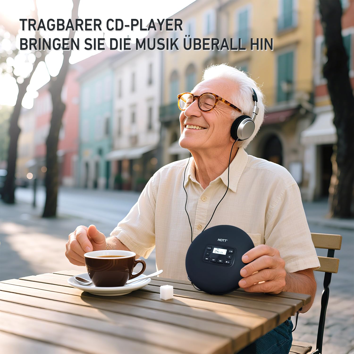 HOTT Tragbarer CD Player mit Tastensperre, dualer USB-C & Batteriestromversorgung sowie ASP-Anti-Shock, ausgestattet mit 3,5-mm-AUX-Ausgang – perfekt für Musik, Lernen und Geschenke (Schwarz)