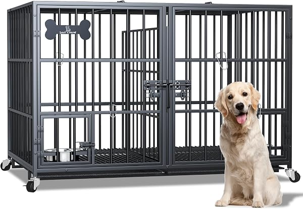 Dosker 42 inch Heavy Duty Metal Dog Crate for 2 Dogs/Large Dog,All Metal Open Top Stackable,Dog Kennel Indoor with Wheel