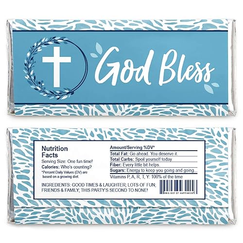 Miniatura 2 de Big Dot of Happiness Blue Elegant Cross - Envoltura de barra de caramelo para niños, regalos de fiesta religiosa - Juego de 24