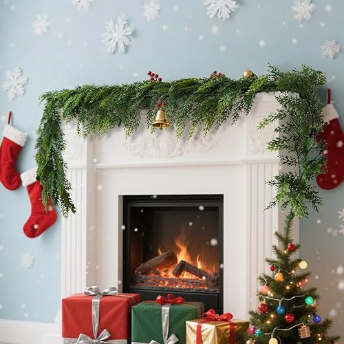 Miniatura 7 de 1 guirnalda de cola de gato densa de Navidad  6 pies (5.9 ft) de un solo tenedor realista de tacto realista, planta verde pino artificial para