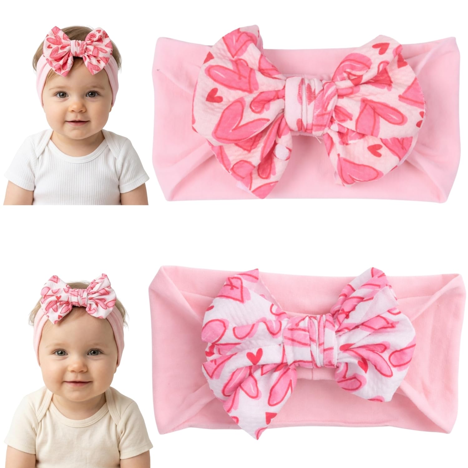 ANNA CREATIONS 2 Pcs Baby Headbands Cute Flower Baby Hairband Soft Elastics Stretchy Bow Head Bands Multicolor Hair Accessories for Baby Girls New Born Kids-image-27