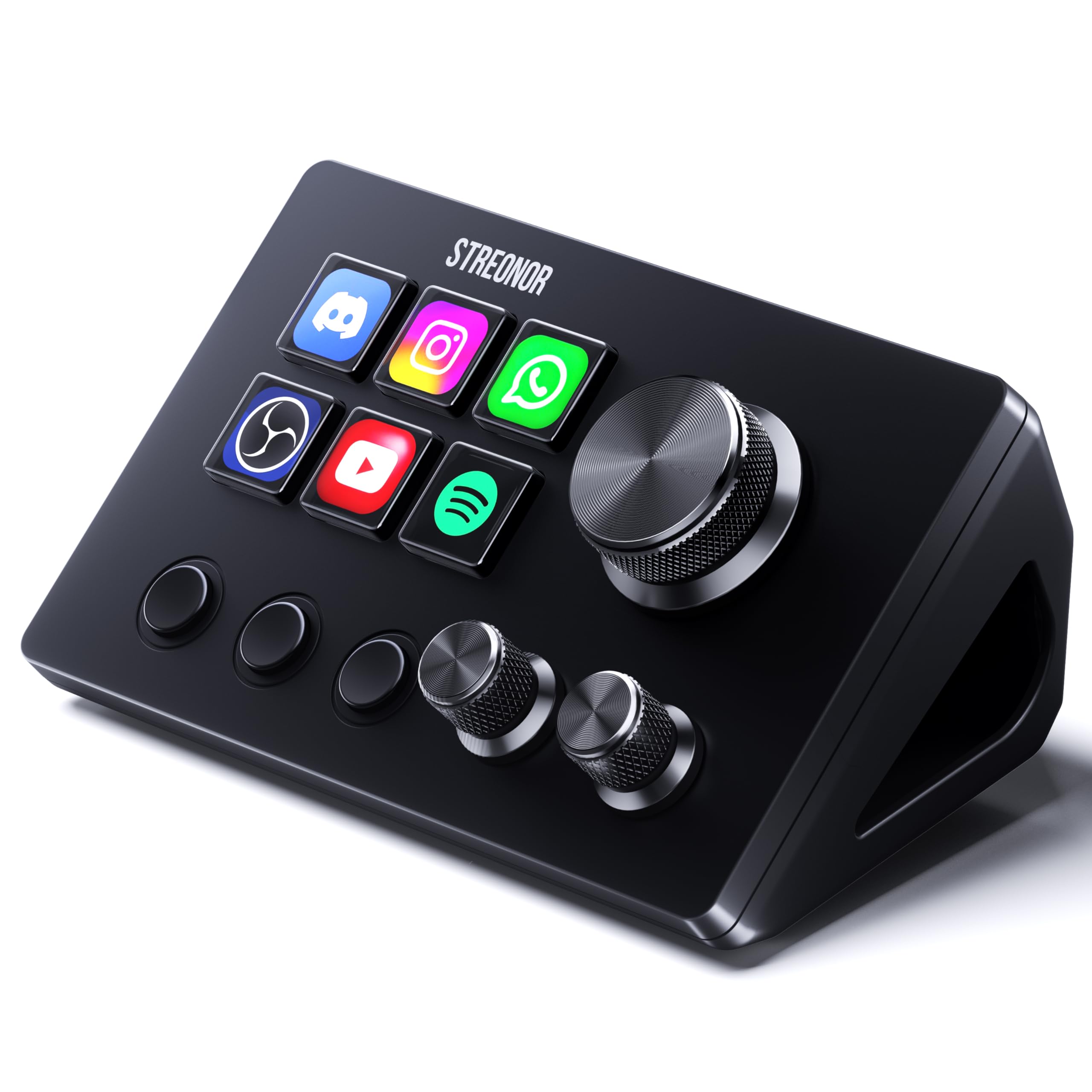 STREONOR Stream Controller Mini S6 mit 6 anpassbaren LCD-Makro-Tasten, 3 Drehreglern und 3 Szenentasten für OBS, Twitch, YouTube, Content Creators, Streaming & Gaming, kompatibel mit PC & Mac, Schwarz