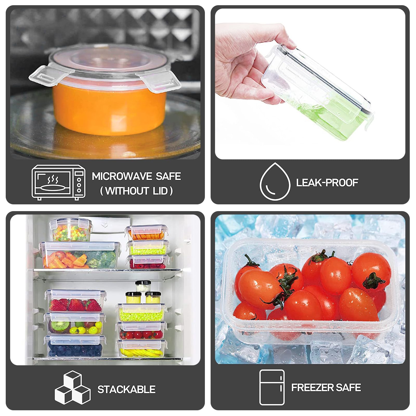34 Contenitori Ermetici Per Alimenti In Plastica Con Coperchio | Set Riutilizzabile A Prova Di Perdite, Per Dispensa, Microonde E Freezer, Con Etichette - 3
