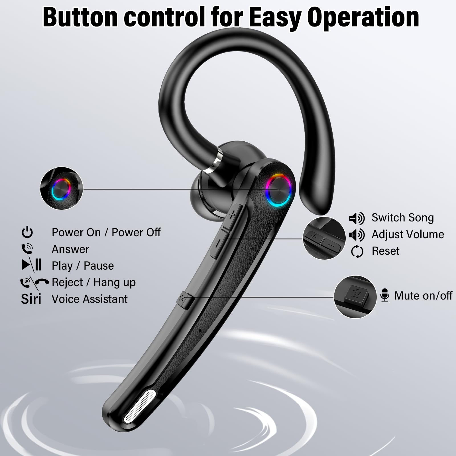 Atheewon Auricolare Bluetooth V5.4, Cuffie Vivavoce Wireless | ENC Doppio Microfono Antirumore, Silenziamento, Connessione Due Dispositivi, 115Ore Cuffie Bluetooth, Adattatore USB Computer