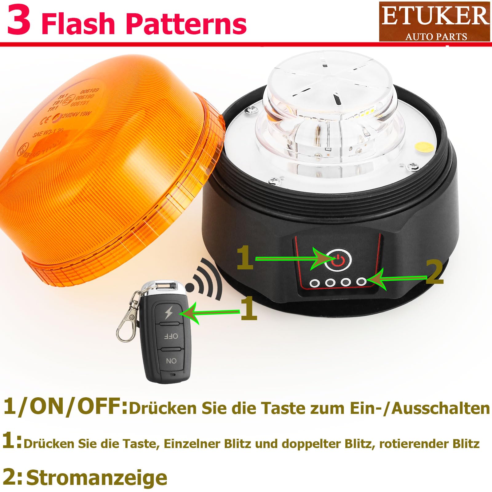 LED Gyrophare Magnétique Jaune Sans Fil Rechargeable Batterie Télécommande 3Flashs Lumineux Clignotant Ramp