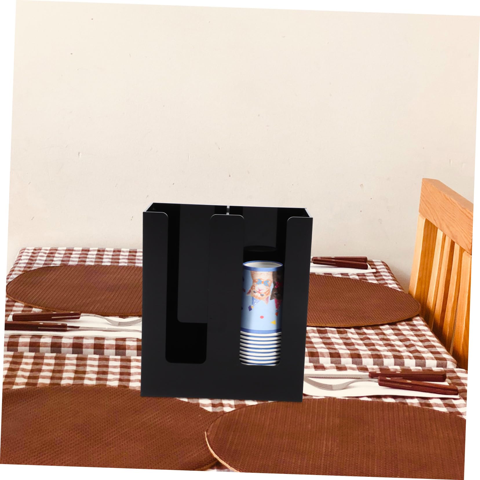 Organisateur Porte-gobelets en Acrylique Noir, Support Mural Bureau pour Rangement Pratique des Gobelets Papier chez Soi