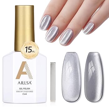 Amazon.com : AILLSA Silver Cat Eye Gel Nail Polish Gray