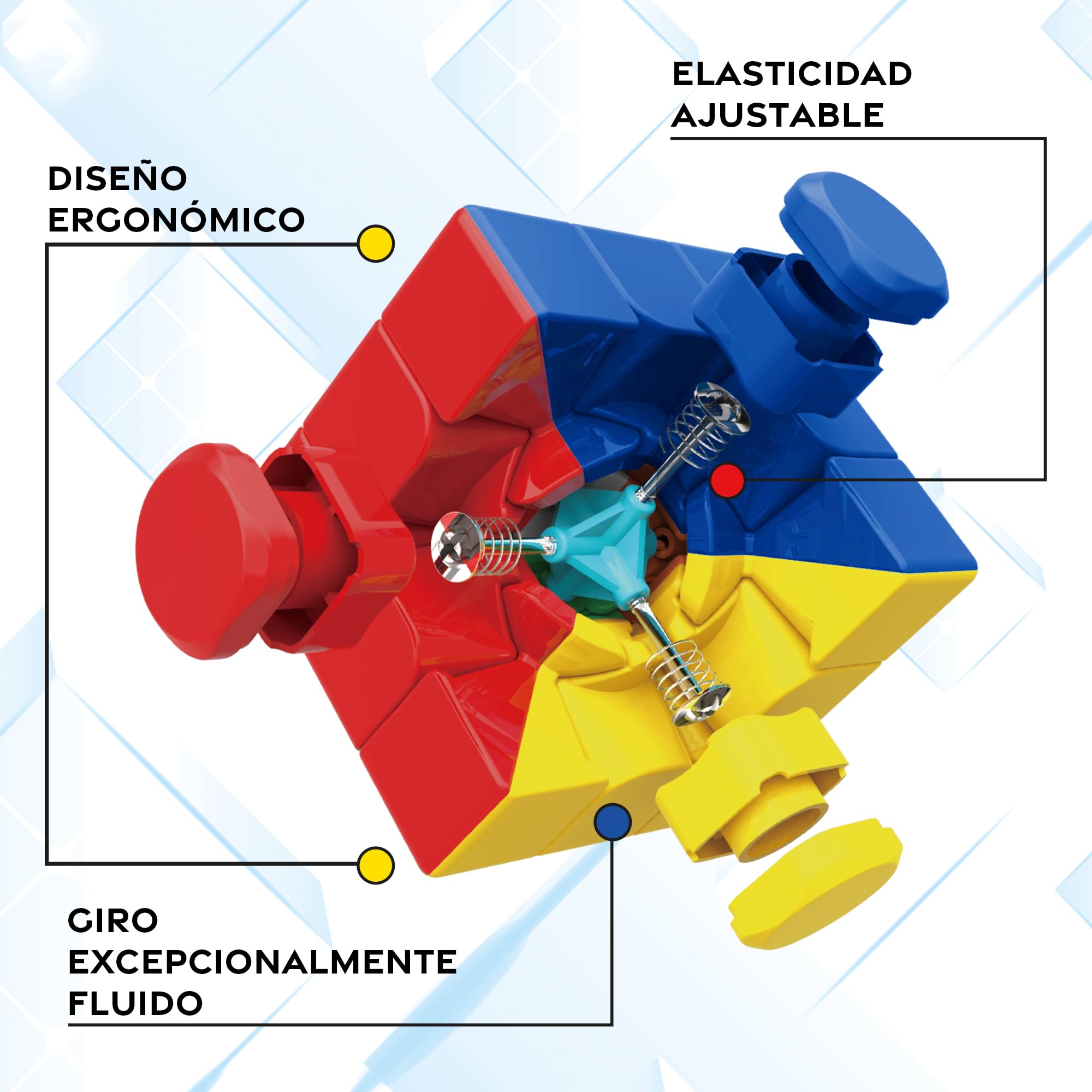 Nexcube 3x3 Clasico, El Cubo para Speedcubers. Máxima Velocidad. Sin Pegatinas. con posicionamiento preciso y Sistema de Doble Ajuste, Multicolor (64559901)
