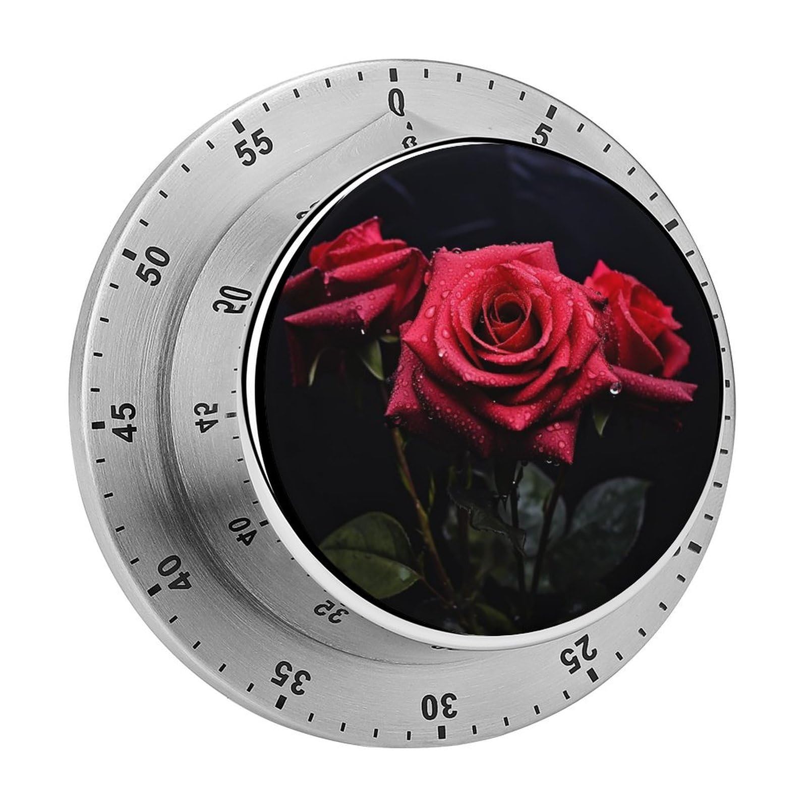 Minuteur en acier inoxydable au design floral artistique de rose noire