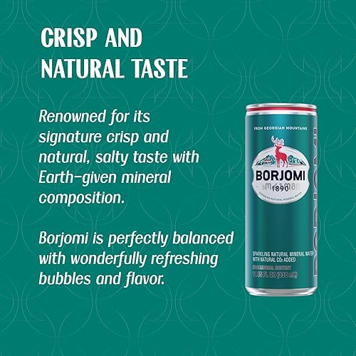 Miniatura 9 de BORJOMI Agua mineral con gas de Georgian Volcanic Springs, enlatada, naturalmente carbonatada, lisa, sin sabor, latas de 11.15 onzas líquidas,