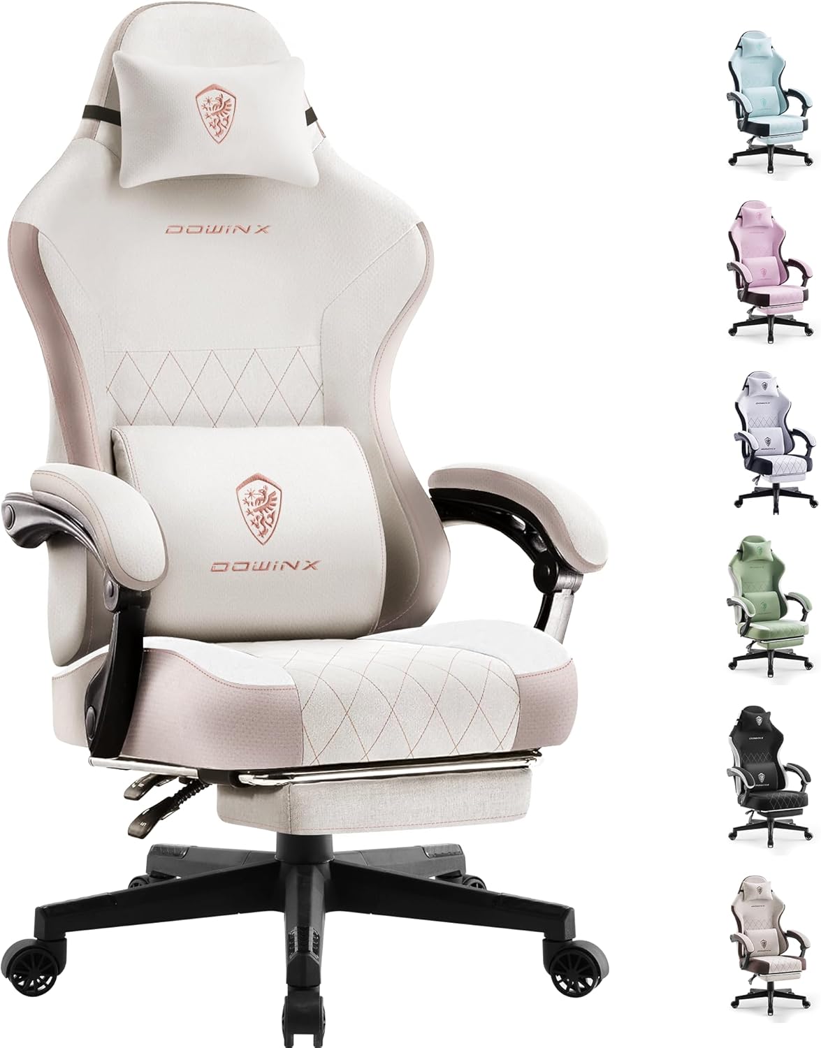 71MpO7kByvL._AC_SL1500_ Dowinx Gaming Chair Fabric with Pocket Spring Cushion, High Back Ergonomic Computer Chair with Footrest for Adults, Massage Lumbar Support Swivel Game Chair for Office Gaming 300LBS, Beige