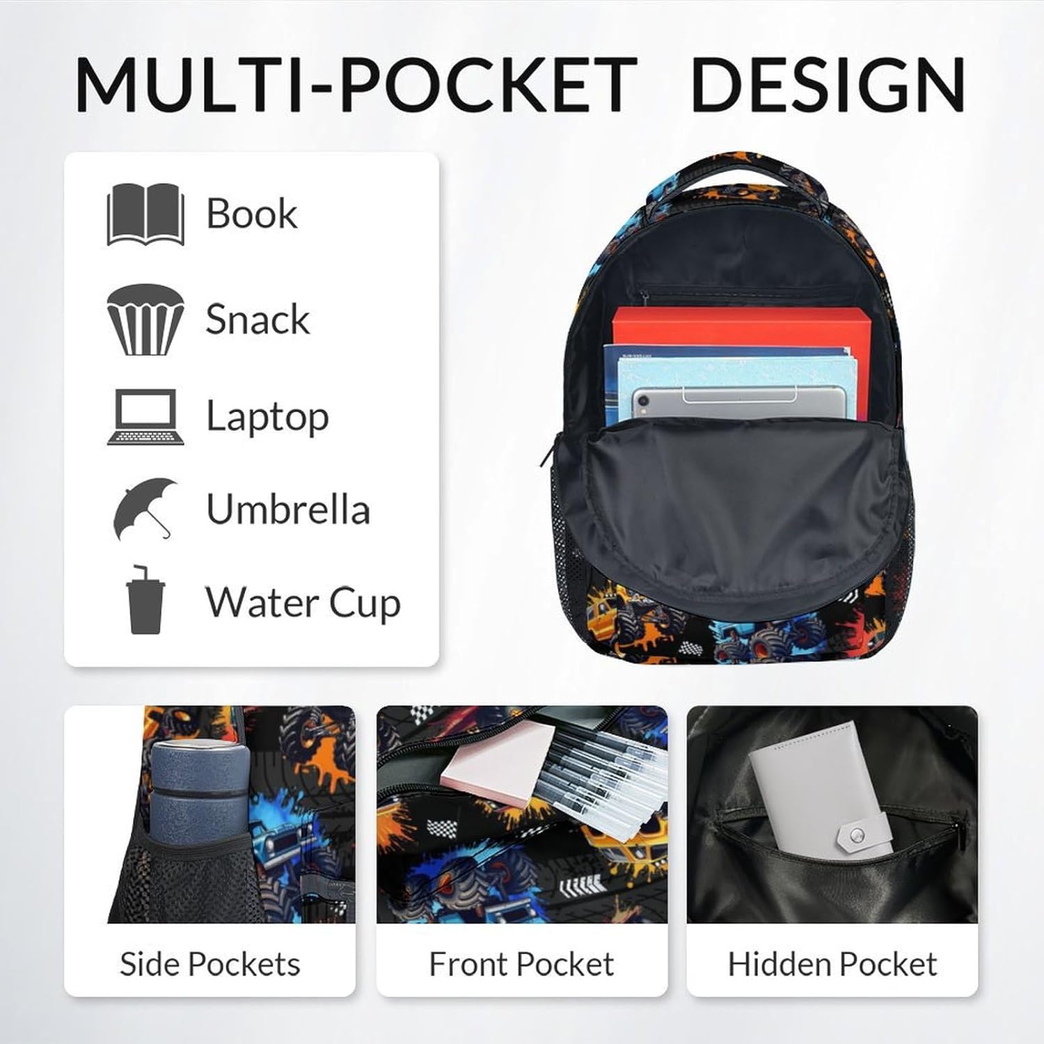 Toddler Backpack - Truck Backpacks for Boys - Kids Bookbag for School - Durable School Bag for Kindergarten/Preschool/Elementary(17 Inch) - Image 3