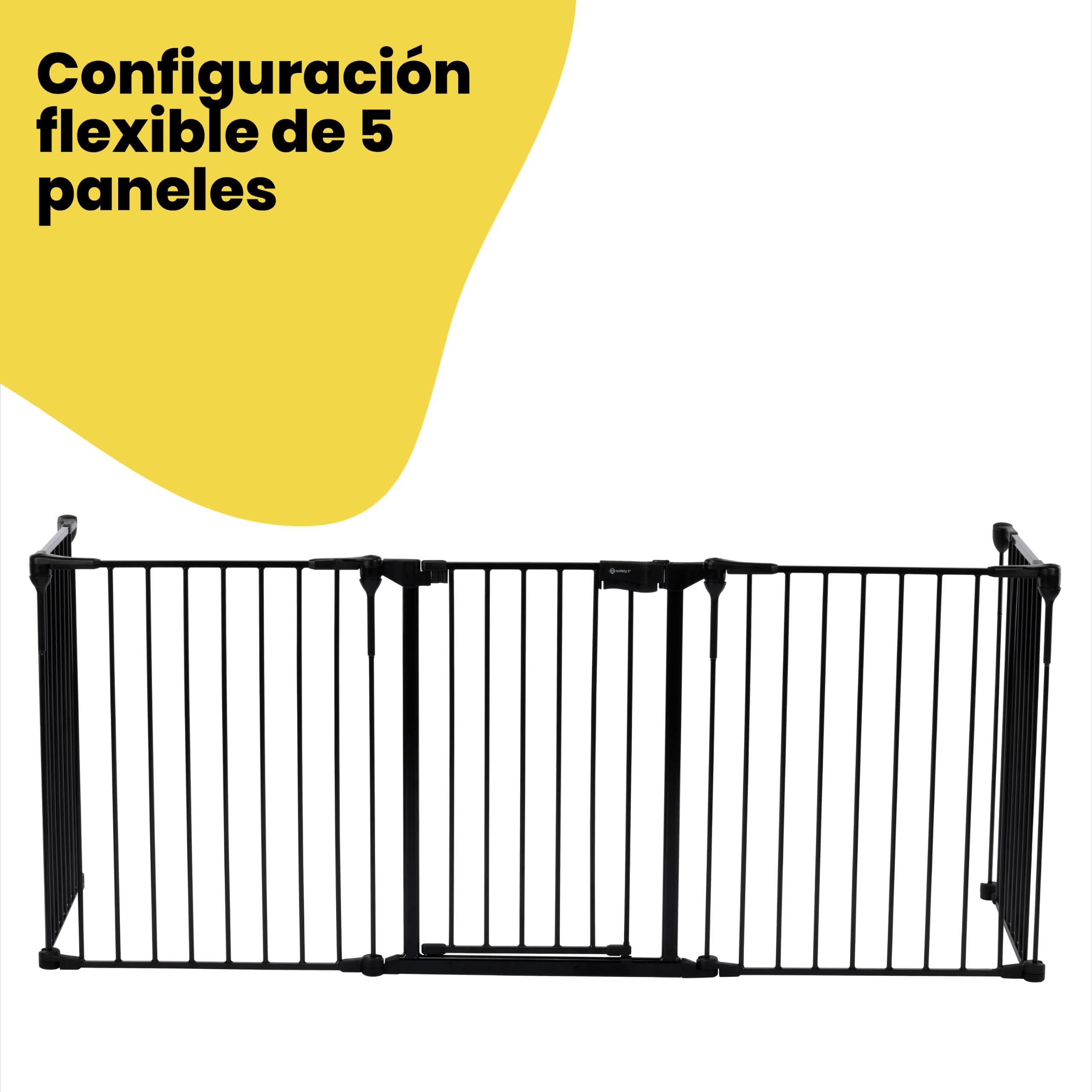 Safety 1st Modular 5 Panel barrera seguridad, 64-296 cm, 1 mano, Black | barrera seguridad niños escalera extra ancha, para espacios irregulares, cierre extra seguro, instalación rápida