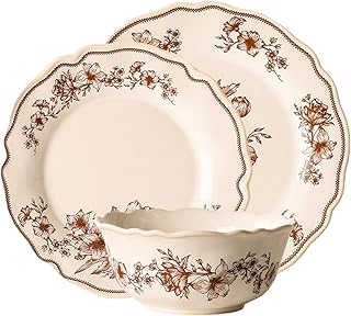 Ceramic Dinnerware Sets, 12 Piece Platse and Bowls Sets, Dinnerware Set for 4, Handmade Scratch and Wear Resistant Round Plate and Bowl Set, Oven & Dishwasher & Microwave Safe, Vintage Brown