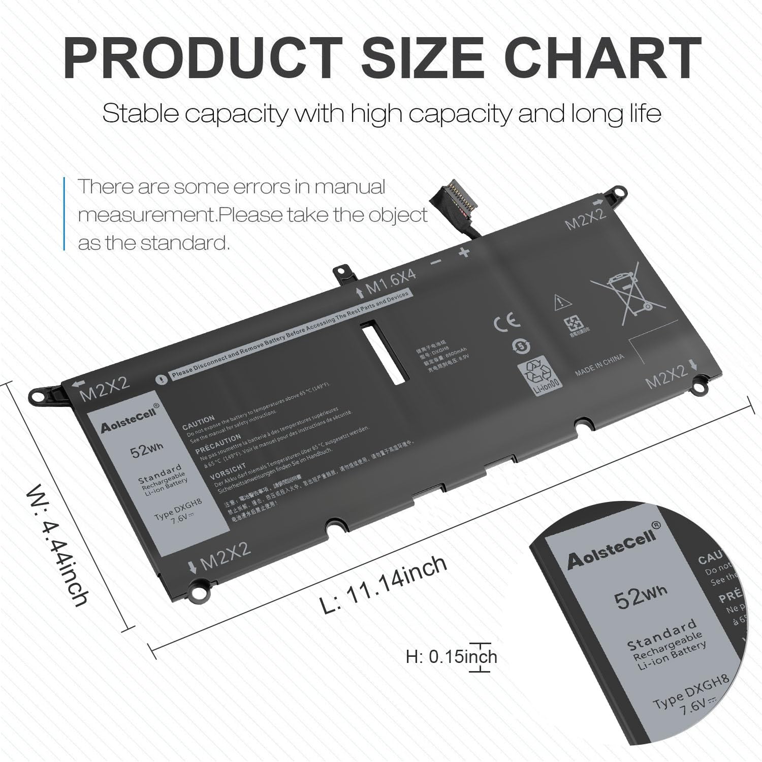 BND DXGH8 Battery Replacement for XPS 13 9370 9380 2019 13 7390 7391 2-in-1 5390 5391 7490 3301 E3301 Vostro 13 5390 5391 Series 0H754V H754V G8VCF HK6N5 P113G001 P82G P82G001