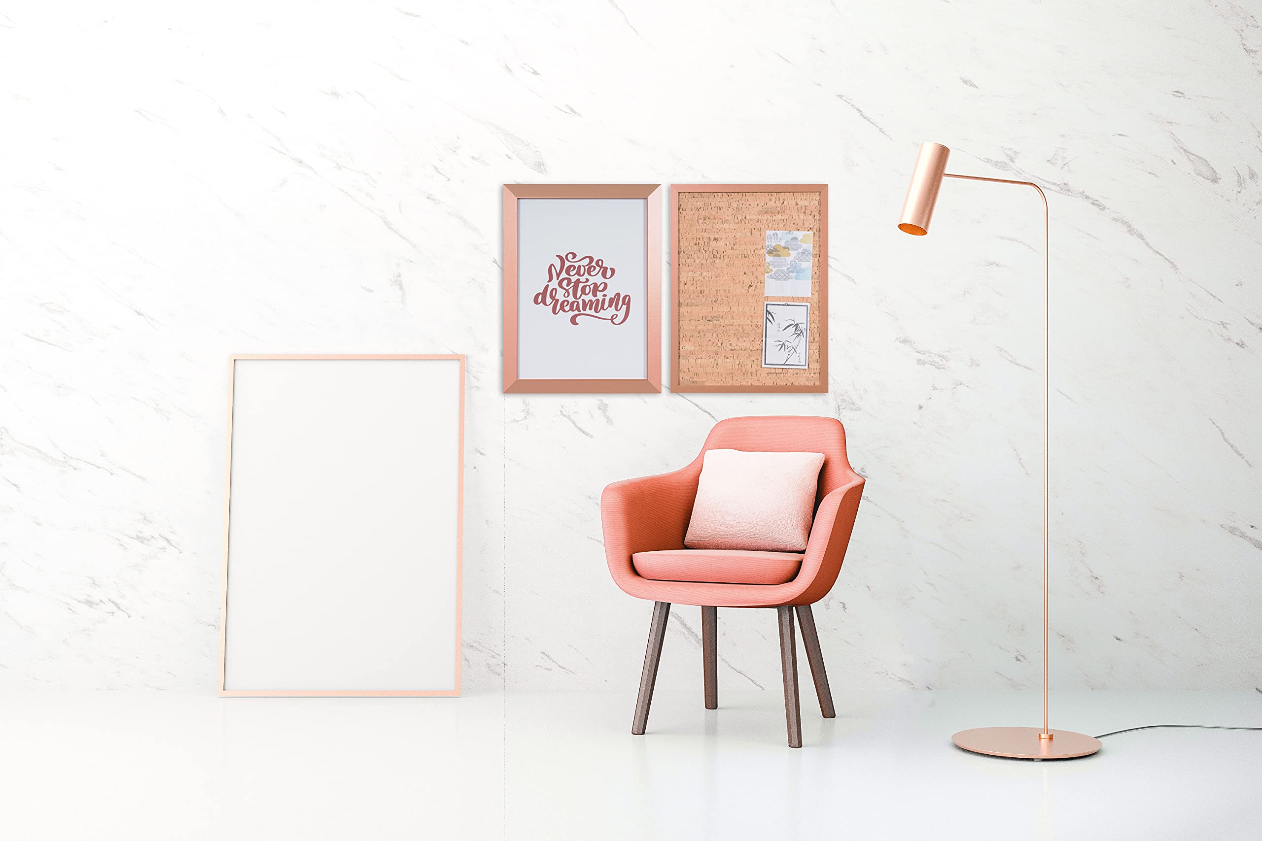 Bi-Office Kamashi tablica ostrzegawcza z korka, dekoracyjna, rama z MDF, kolor miedzi, 90 x 60 cm