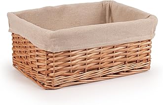 Woodluv Willow Wicker Storage Basket for Shelves, Gift Hamper Basket, Multi-purpose Decorative Organiser Baskets, Medium - Natural