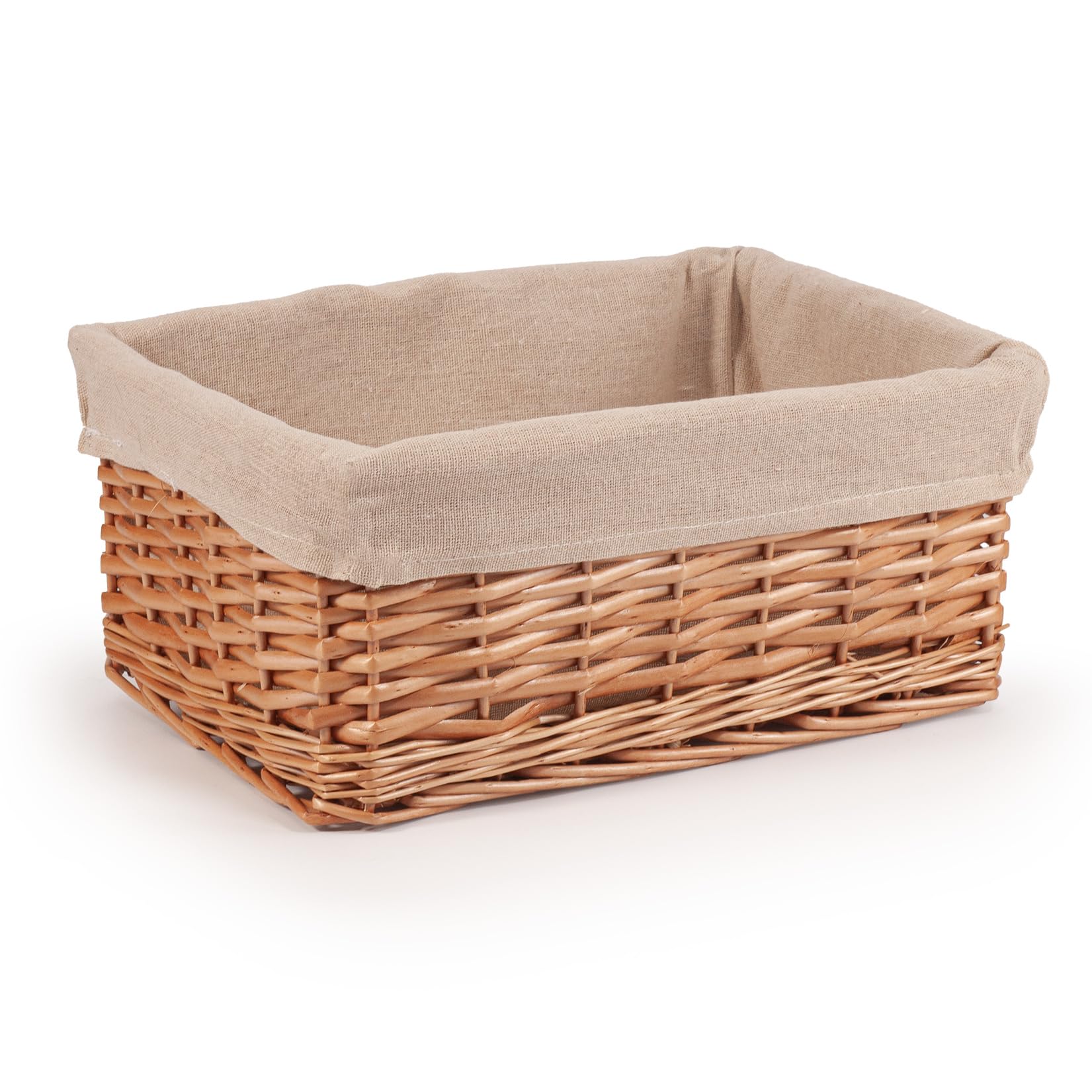Woodluv Willow Wicker Storage Basket for Shelves, Gift Hamper Basket, Multi-purpose Decorative Organiser Baskets, Medium - Natural
