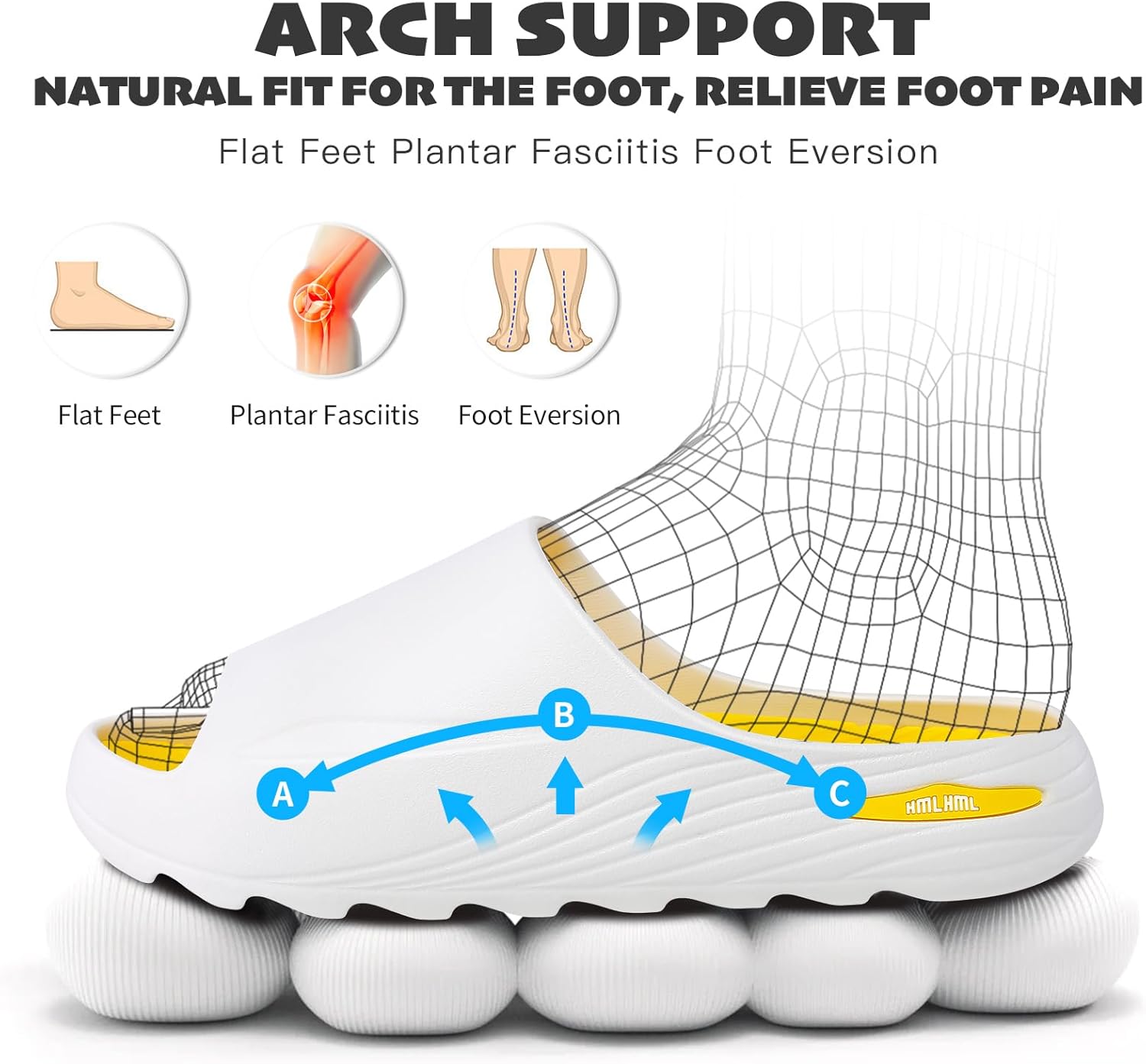Mens Recovery Slides - Orthotic Arch Support Sandals for Plantar Fasciitis,Comfortable Cushioned Sport Slides with Open Toe, Reduces Foot & Joint Stress, Size 11(White-Yellow) - Image 3