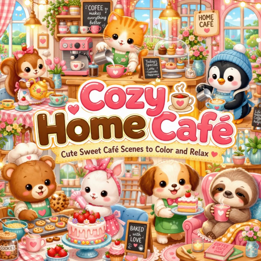 Cozy Home Café: Cute Sweet Café Scenes to Color and Relax