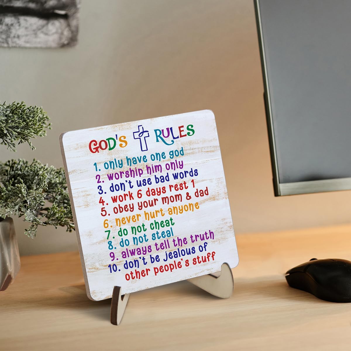 Ten Commandments Plaque Sign Decor for Kids, Boys, Girls Bedroom, Toddler Room or Nursery - Religious Bible Verse Desk Plaque Sign Gift Kids, Boys Girls, Christian Scripture Home Decoration image 2