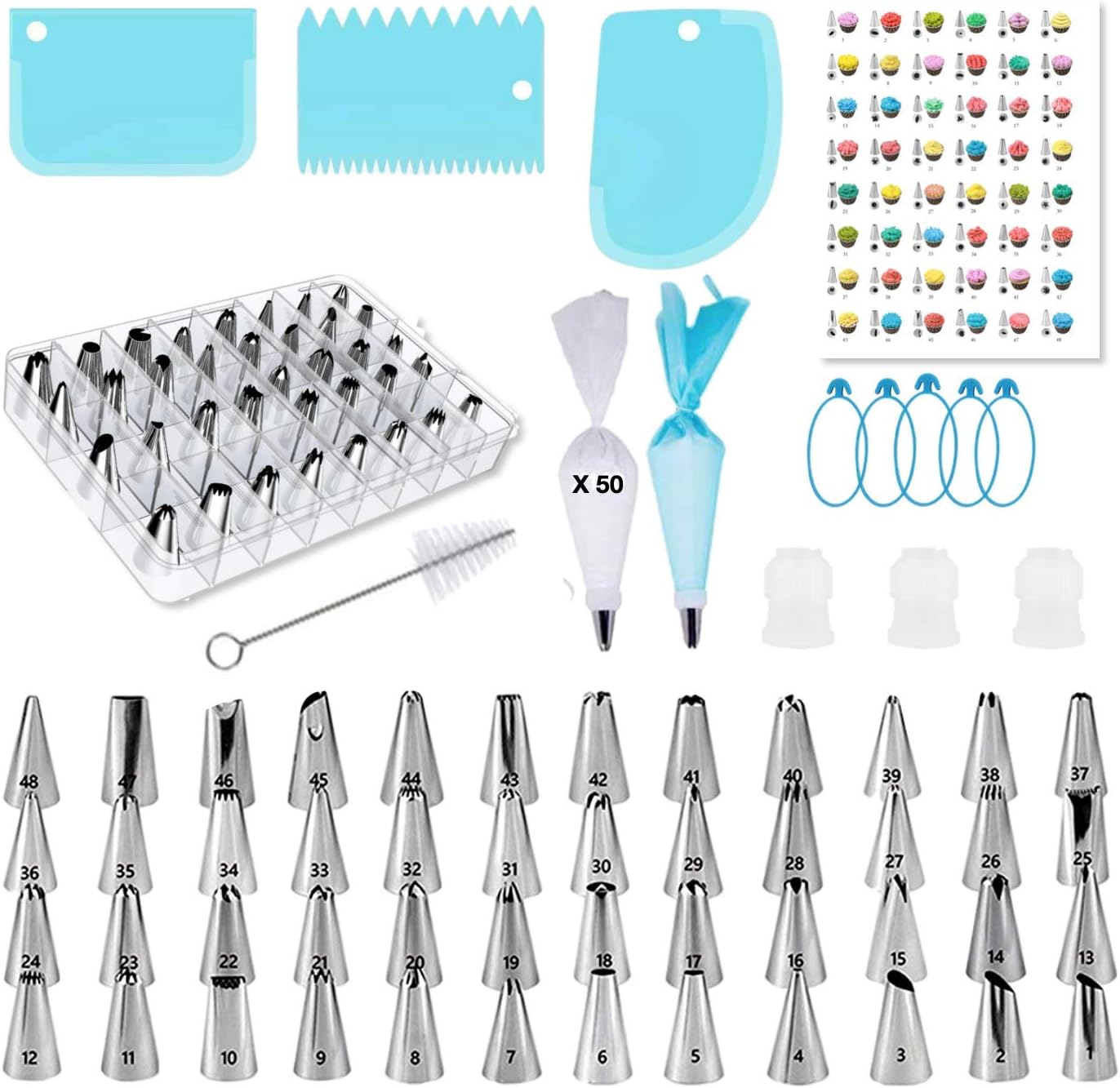 Cake Decorating Supplies, cake decorating kit for Beginners, Baking Pastry Tools, Numbered Icing Tips with Pattern Chart, Baking Tools (110 Pieces)