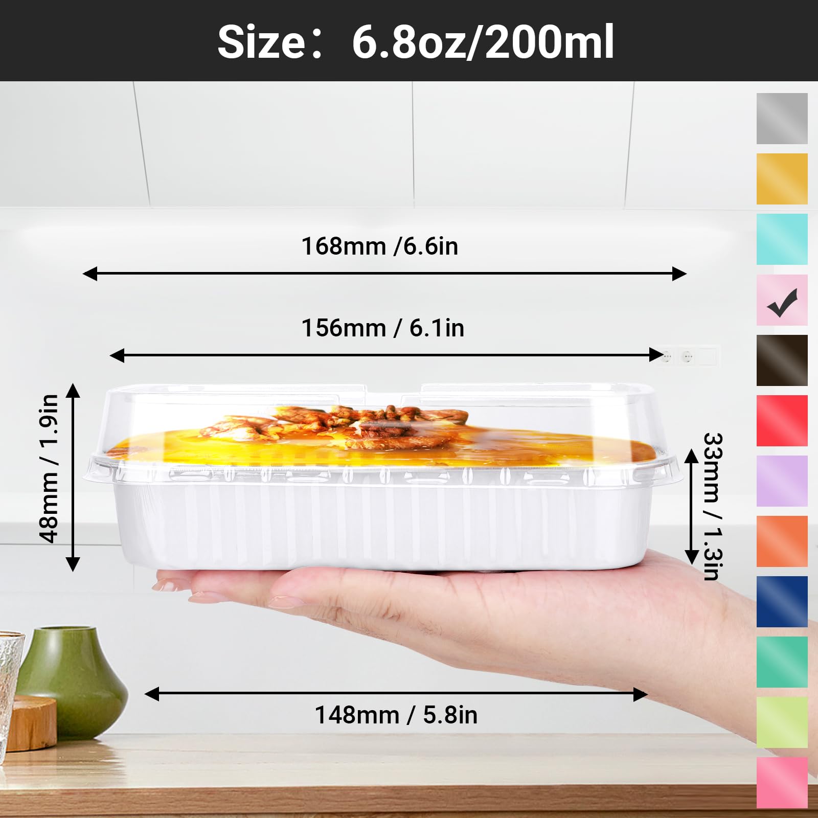 EUSOAR Vasos para hornear con tapas, 100 unidades de papel de aluminio blanco de 6.75 onzas con tapas, recipientes desechables de ramequines, envoltorios de magdalenas para creme brulee soufflé, para