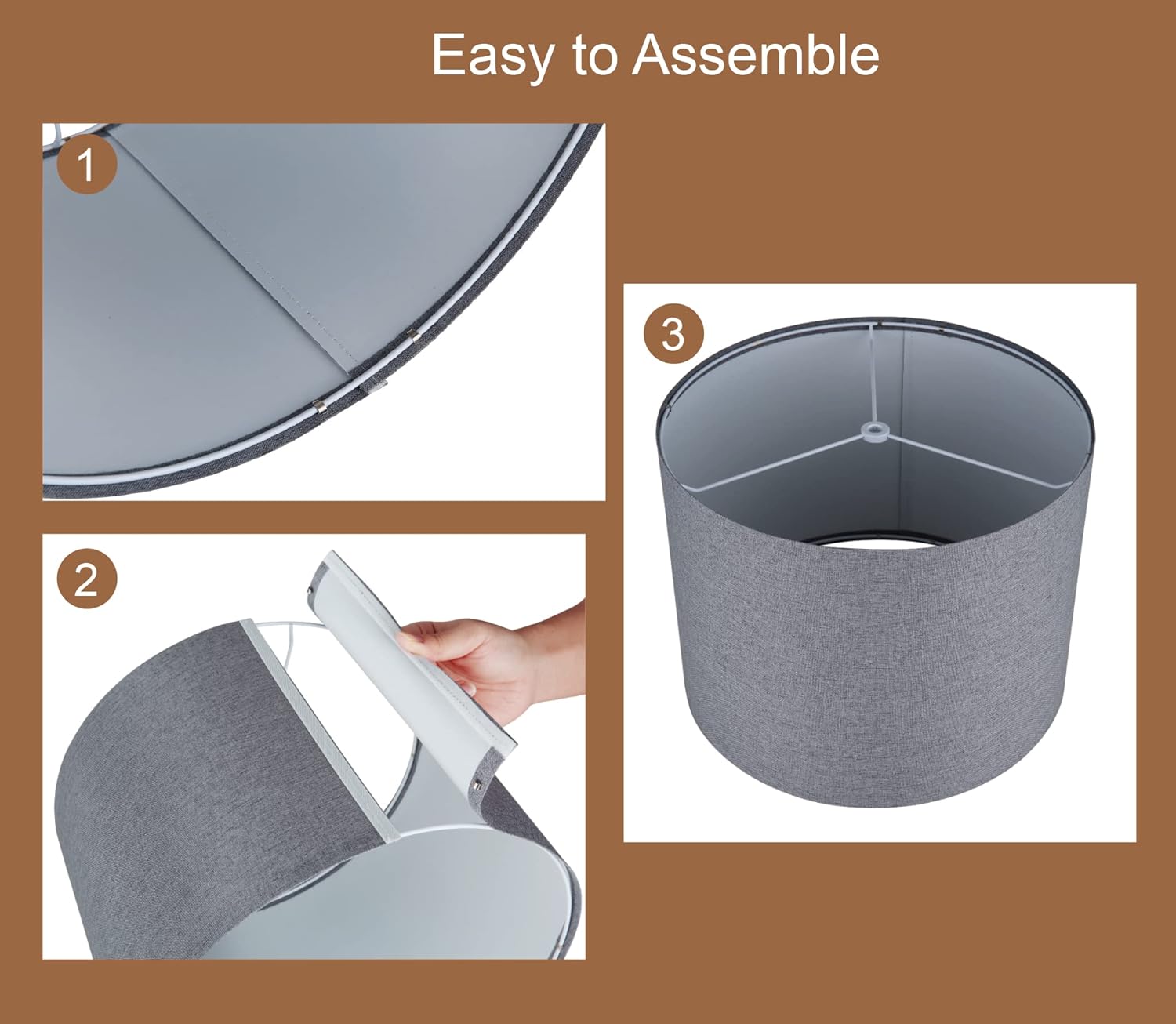 Drum Lampshades Set of 2, Natural Linen Lampshade 13 x 13 x 10 High, Easy Assembly Replacement Fabric Lampshades for Table Lamps Floor Lamps, Gary Color, Spider Fitter