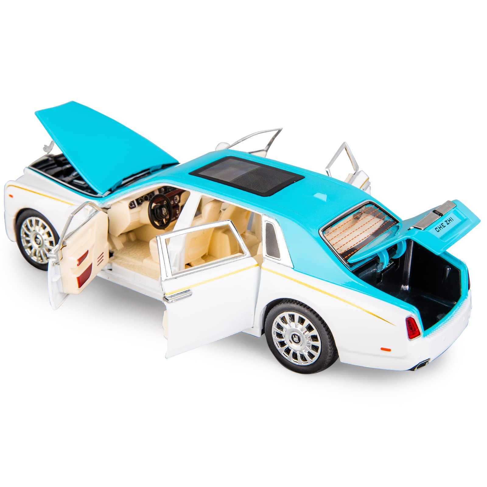 TGRCM-CZ Rolls-Royce - Modellino di auto in lega di zinco, in lega di zinco, modellino auto giocattolo pressofuso con suono e luce, per bambini, ragazzo e ragazza, regalo (blu)