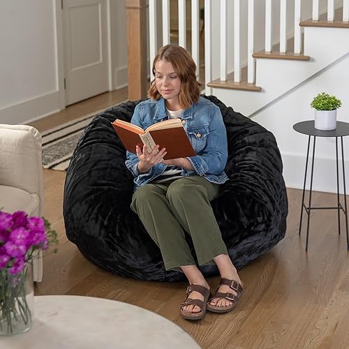 Miniatura 60 de Flash Furniture Puf de gran tamaño para niños y adultos, juego de 1, sherpa natural Negro -,Negro Peludo,Blush Peludo,Marrón,Camouflaje,Azul