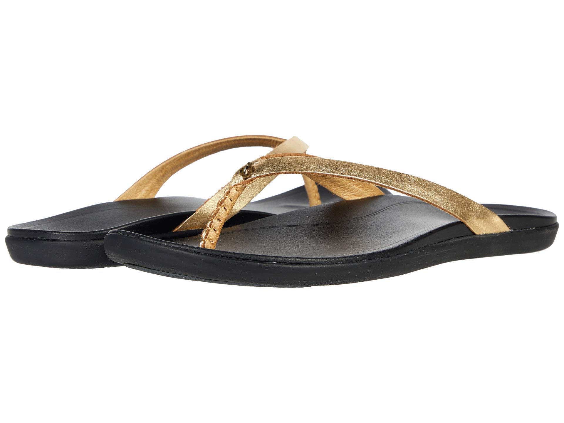 OLUKAIHo'opio Leather Women's Beach Sandals, Full-Grain Leather Flip-Flop Slides, Modern Low Profile Design & Comfortable Fit